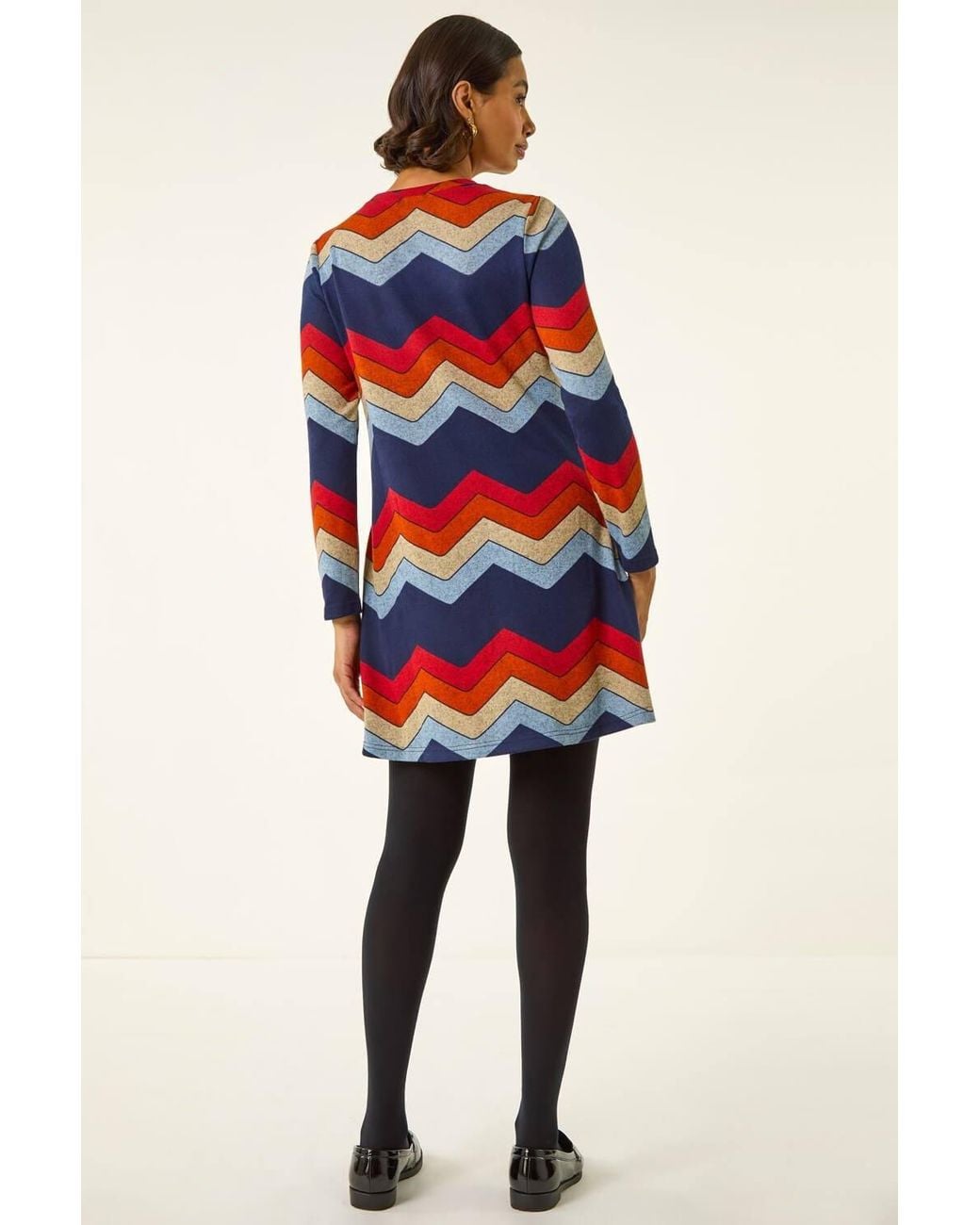 Roman Blue Zig Zag Side Button Dress