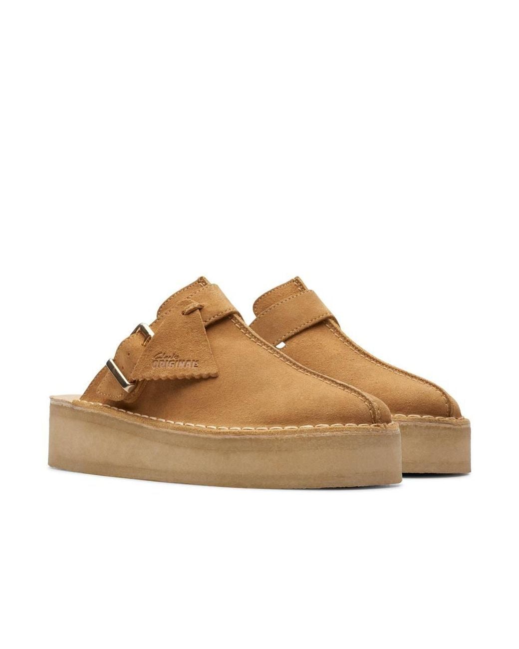 Clarks Brown Trek Wedge Mule Mid Tan Suede Mules