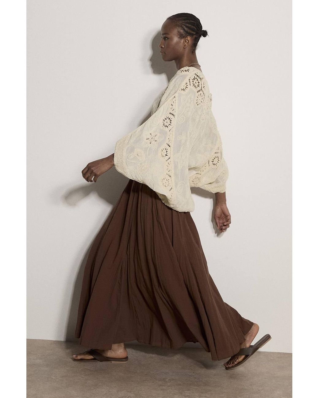 Apricot Brown Jersey Waistband Cotton Midaxi Skirt