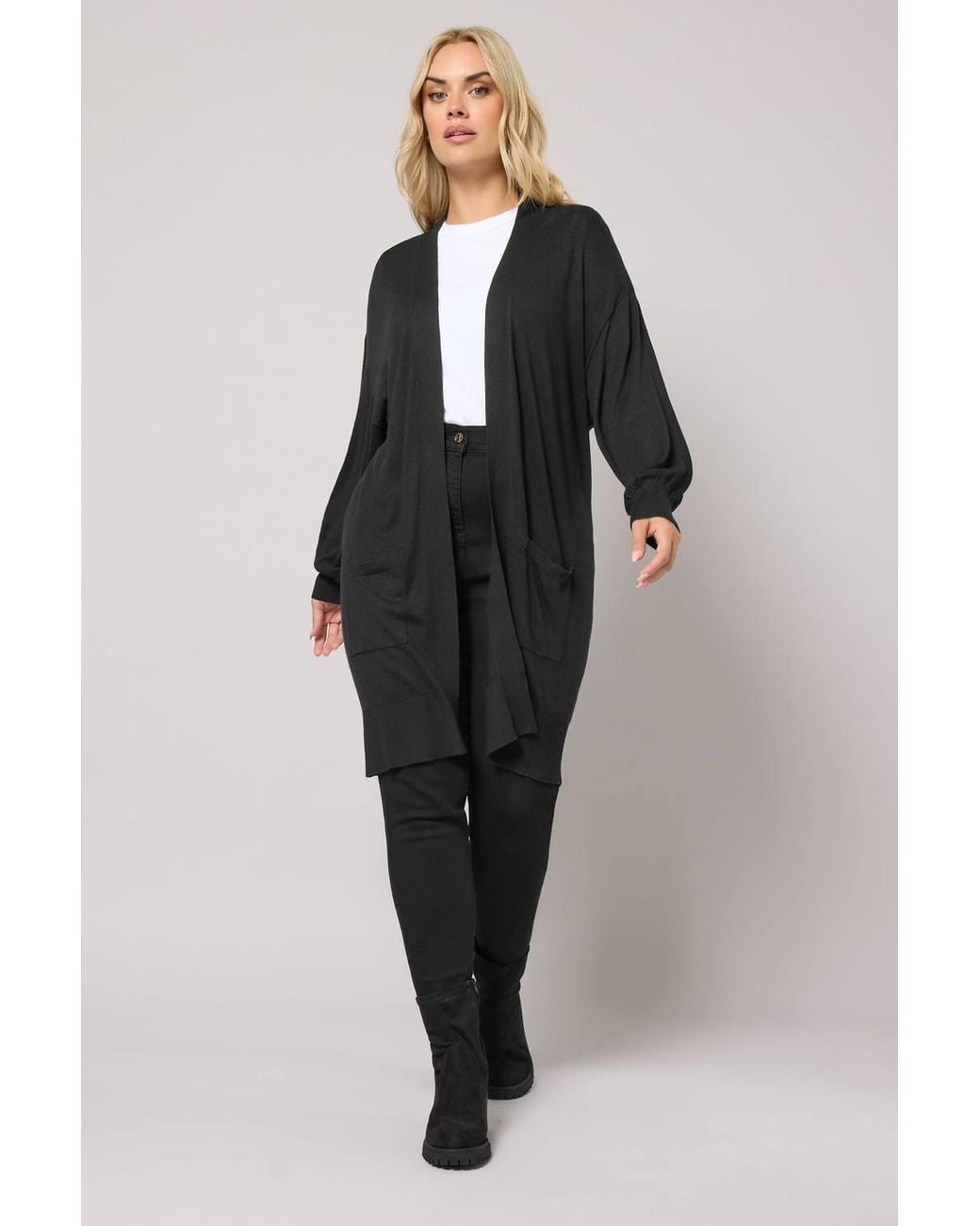Yours Black Balloon Sleeve Fine Knit Cardigan