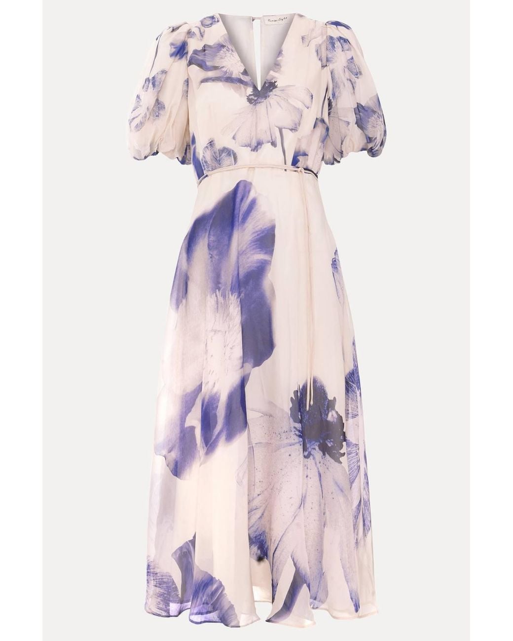 Phase Eight Pink Lizzie V-Neck Puff Sleeve Midi Dress
