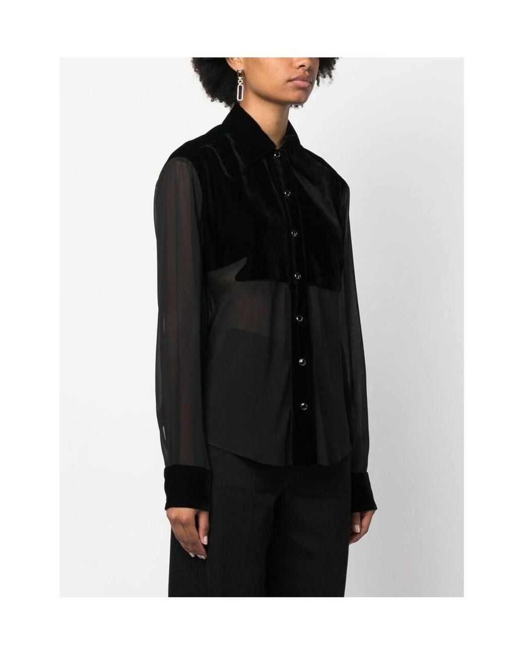 Tom Ford Black Velvet & Chiffon Button-Up Shirt