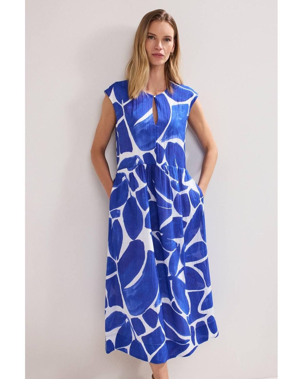 Phase Eight Blue Talah Keyhole Neck Midi Dress