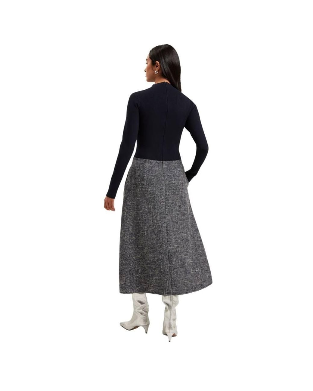 Ted Baker Black Abieb Long Sleeve Round Neck Regular Fit Midi Dress