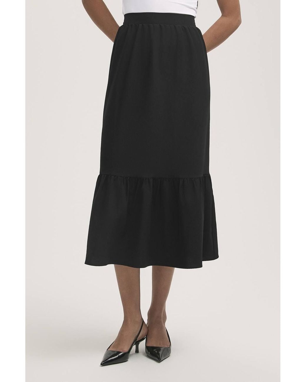 Finery London Black Riley Crepe Tiered Midi Skirt