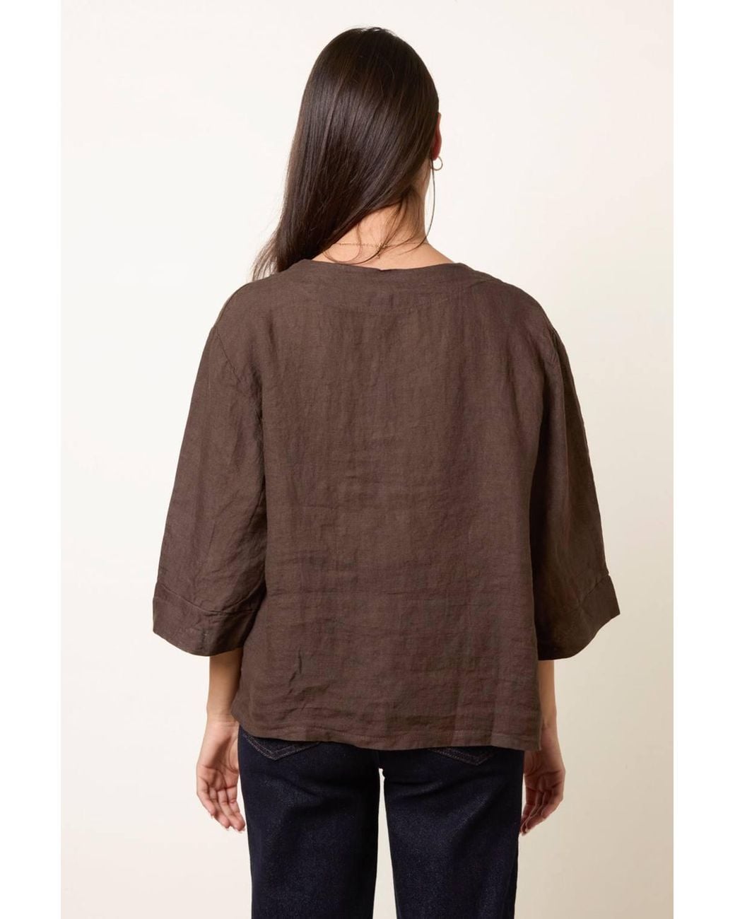 Blue Vanilla Brown Short Sleeve Button Up V-Neck Cardigan