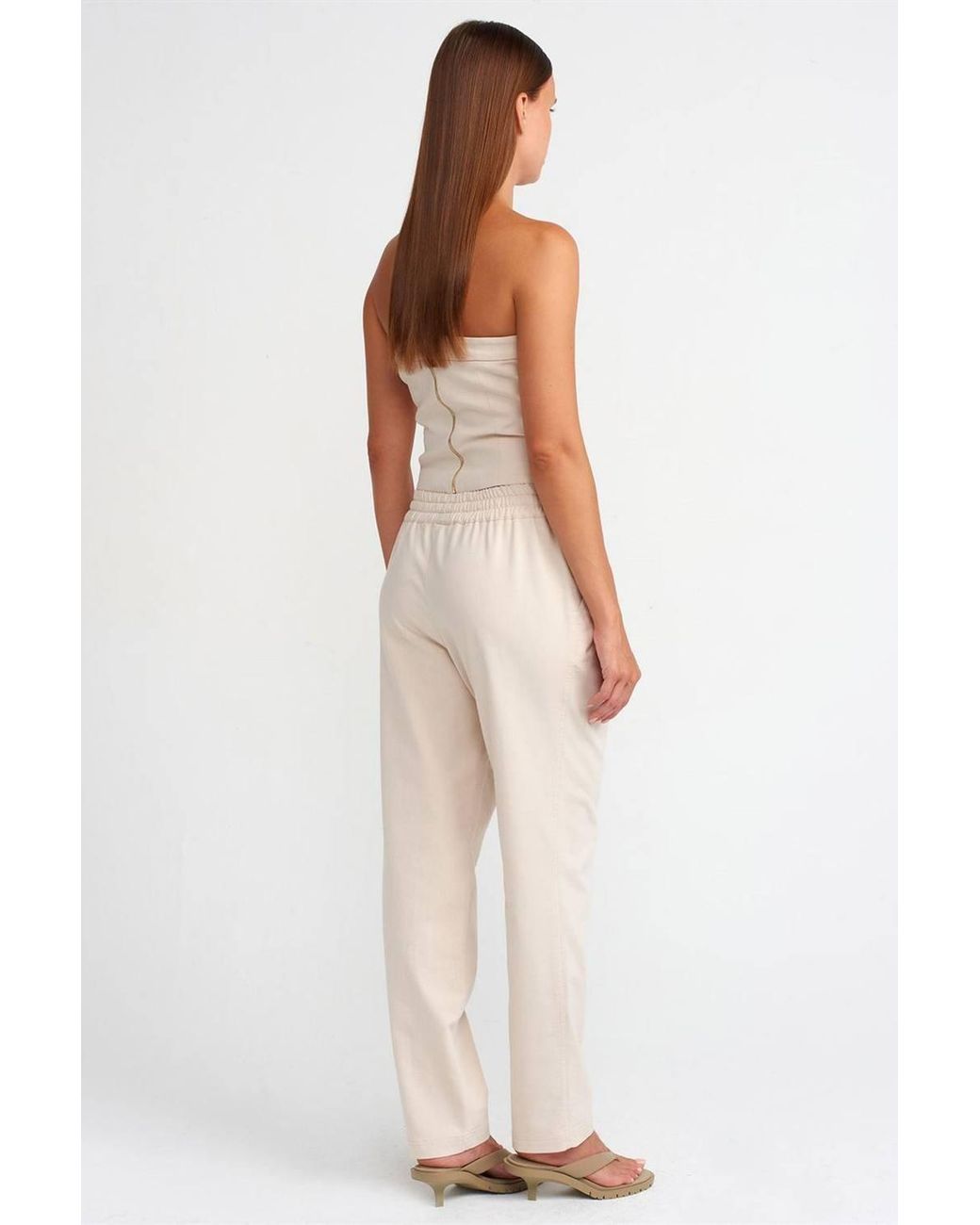 Dilvin White Linen-Blend Jogger Pants