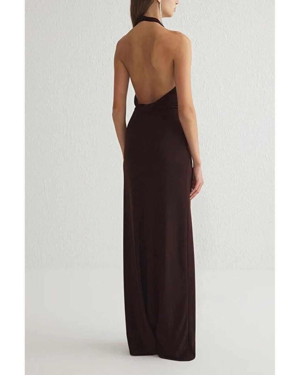 WOVCOR Brown Maxi Elegant Evening Dress W/ Accessory Detail