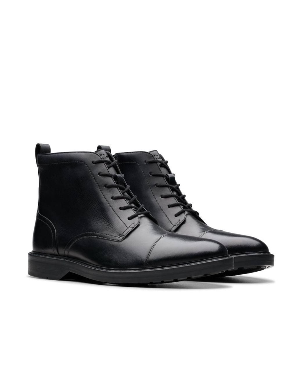Clarks Black Aldwin Cap Leather Ankle Boots, Lace Up for men