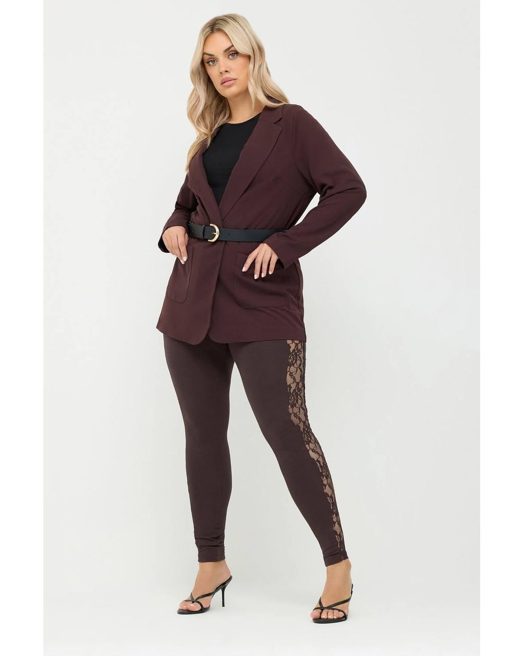 Yours Red Lace Stripe Leggings