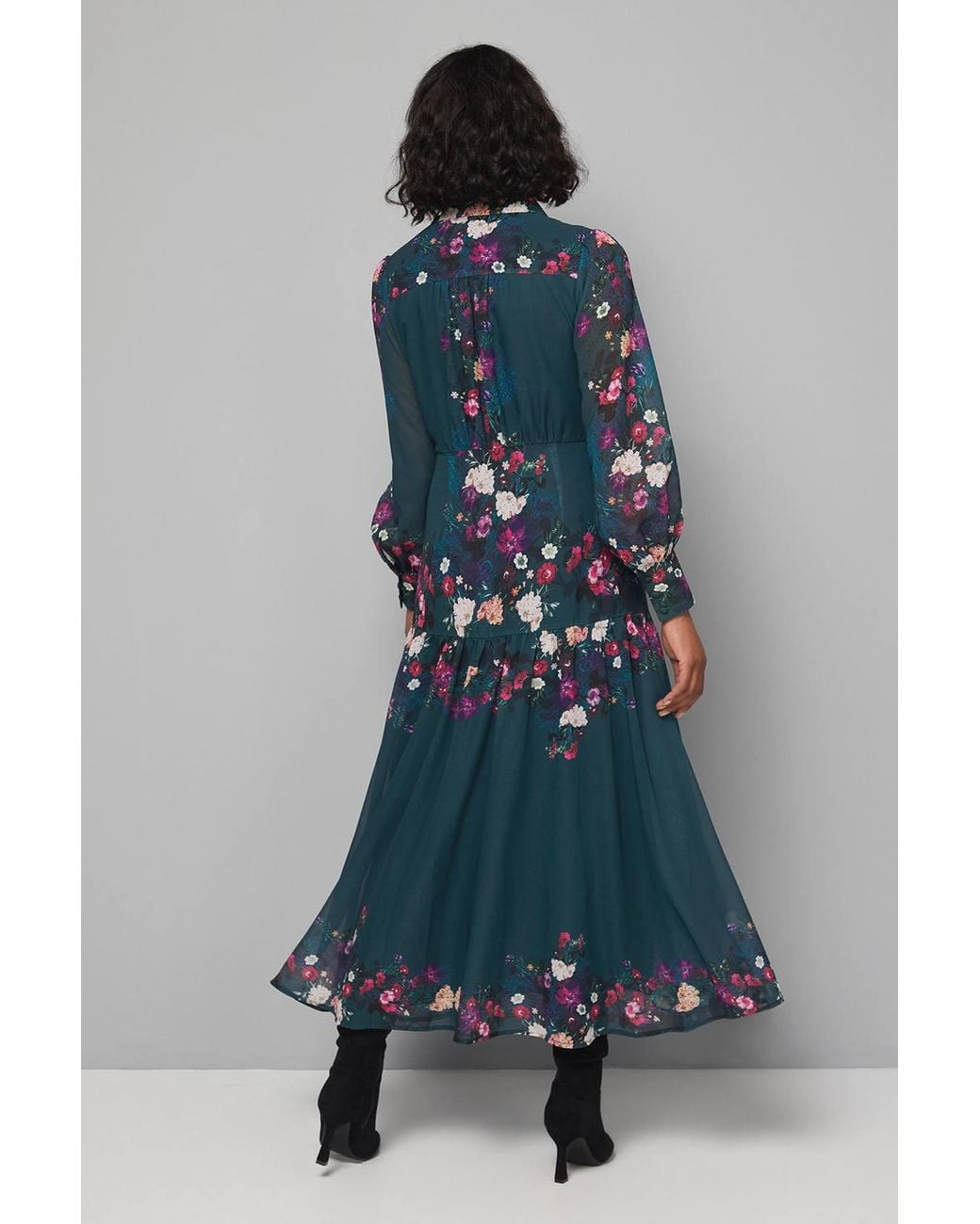 Wallis Blue Floral Tiered Shirt Maxi Dress
