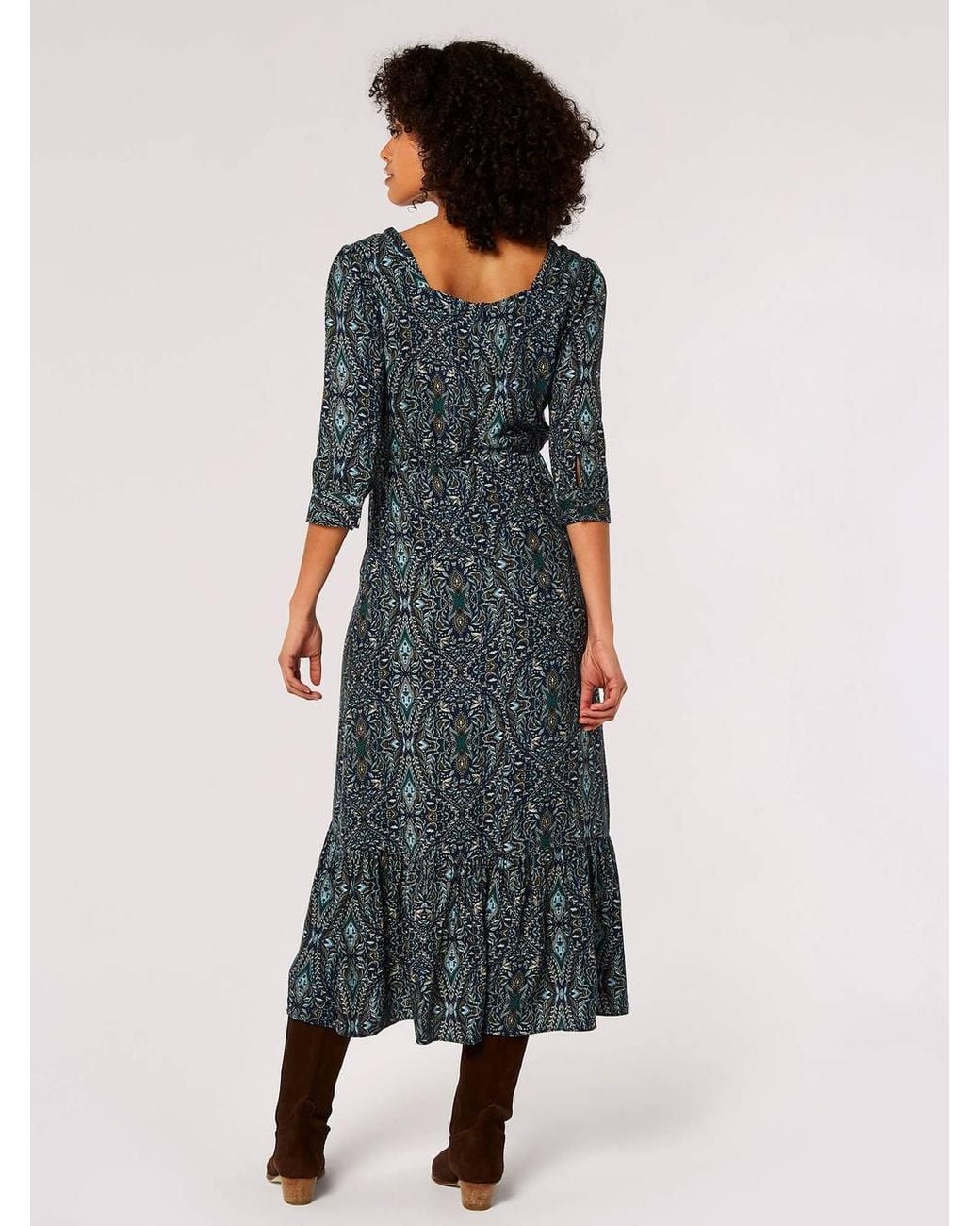 Apricot Blue Paisley Print Midi Dress