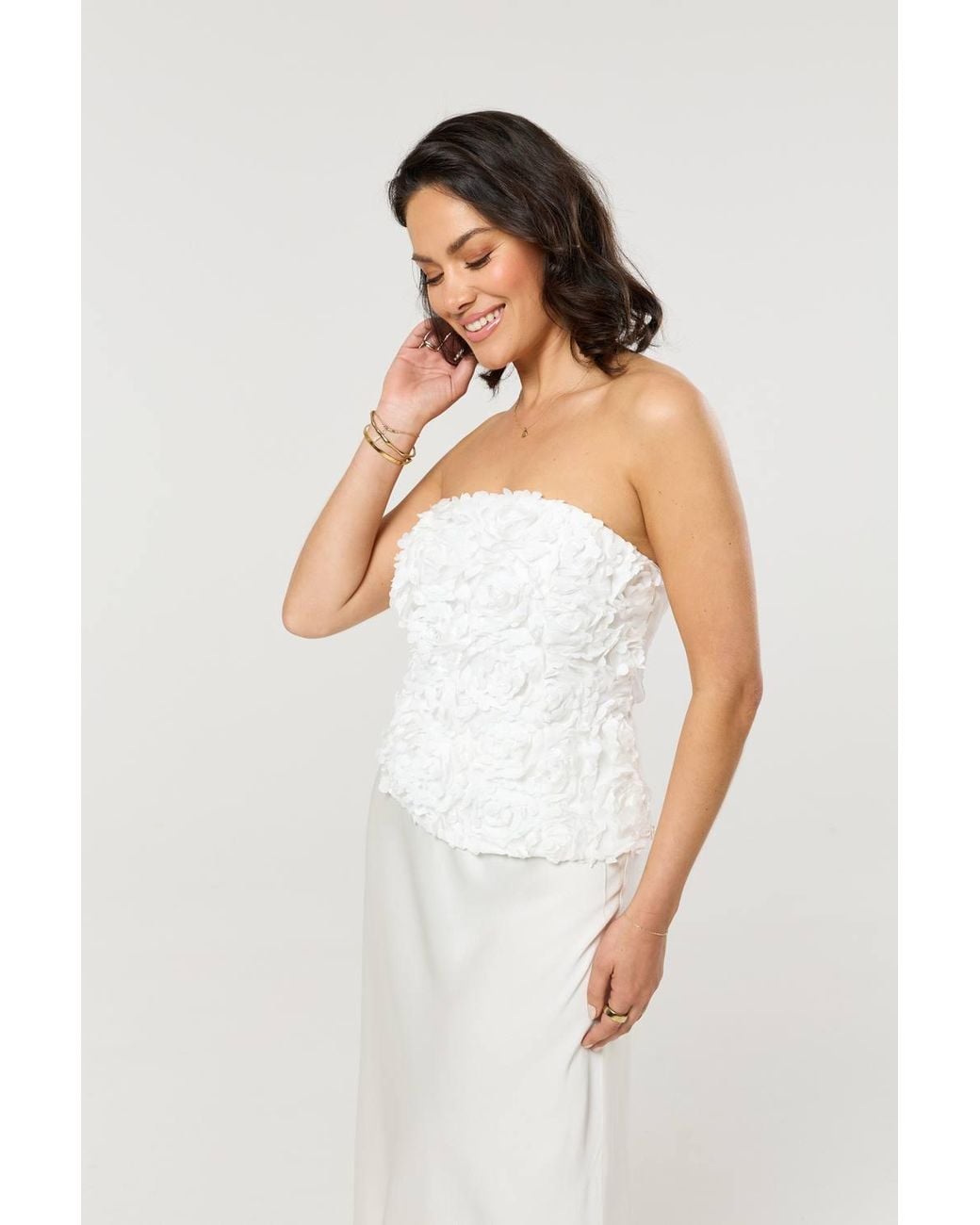 Liquorish White Floral Applique Bandeau Top