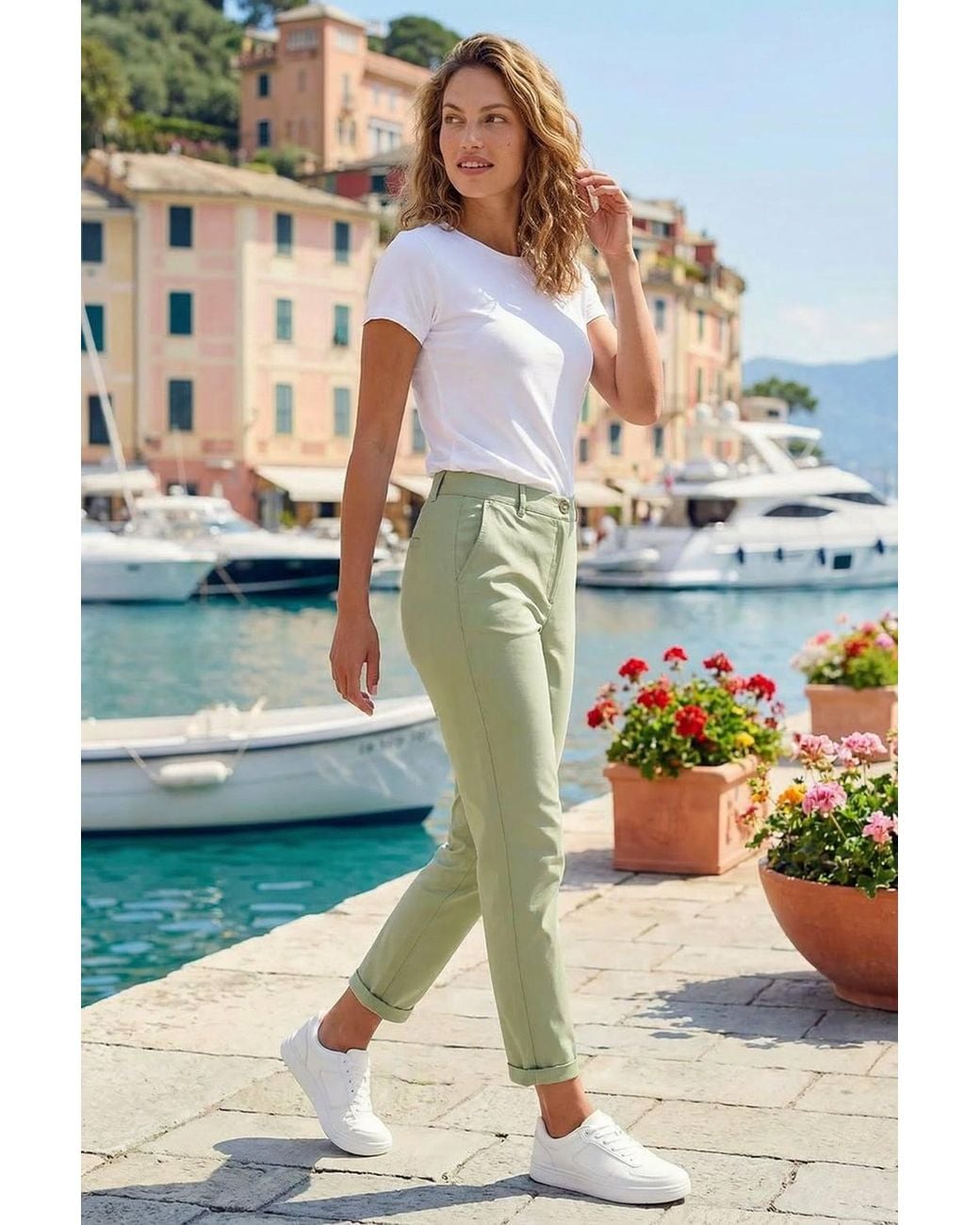 Roman Green Plain Cotton Chino Trousers