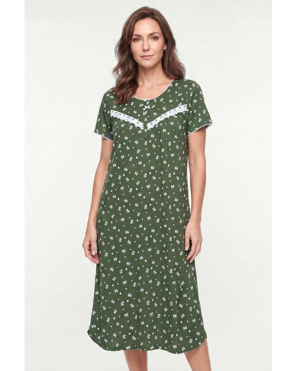 Enorsia Green Butterfly Printed Short Sleeves Nightdress