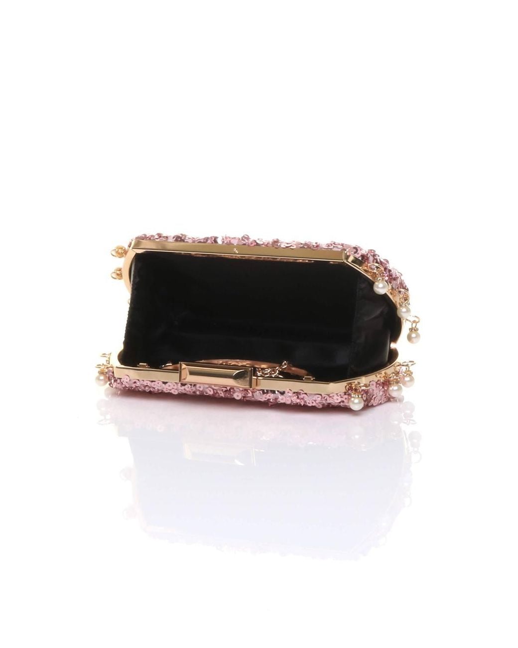 AJVANI Pink Sequin Hard Shell Pearl Evening Party Wedding Clutch Bag