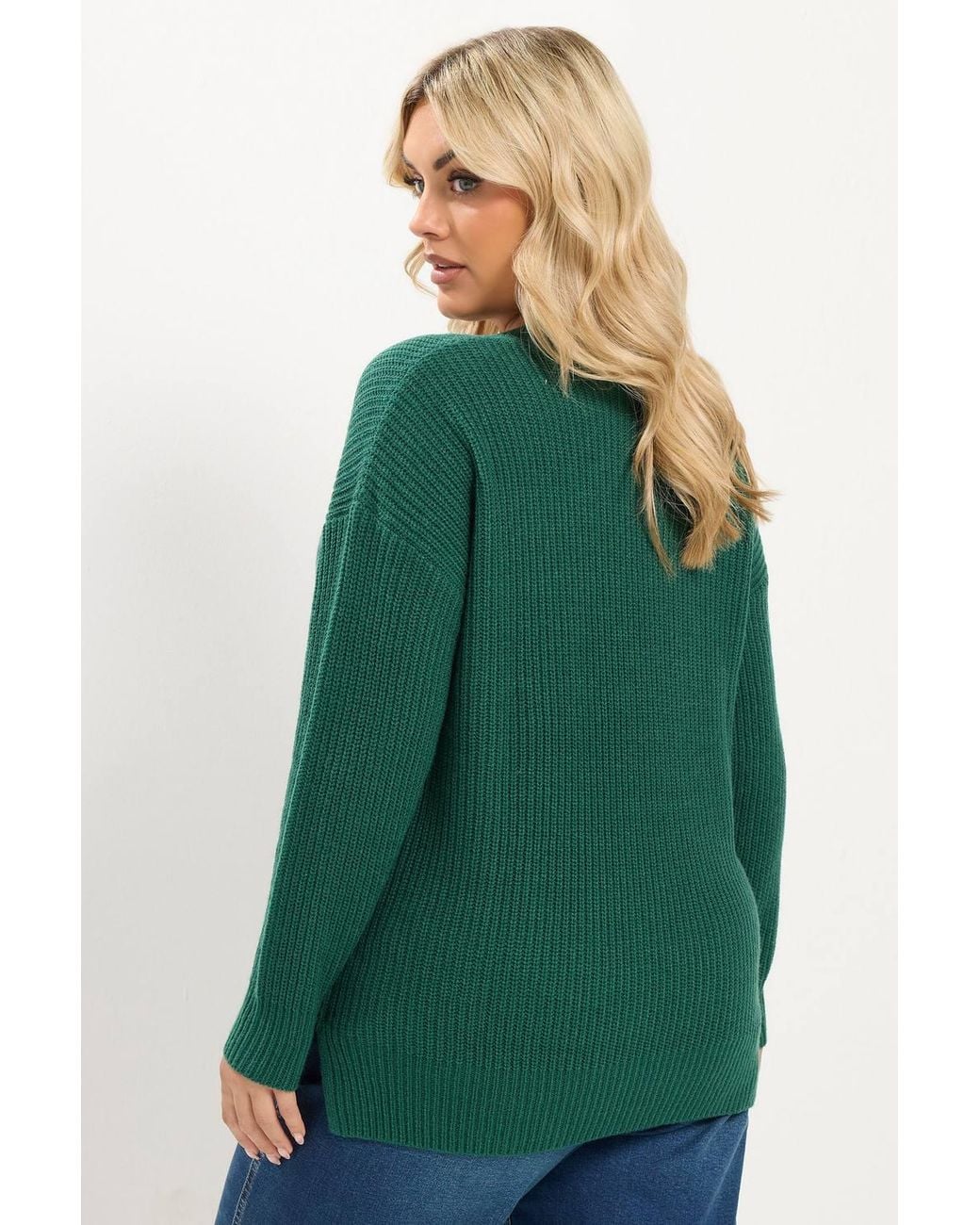 Yours Green V-Neck Knitted Jumper