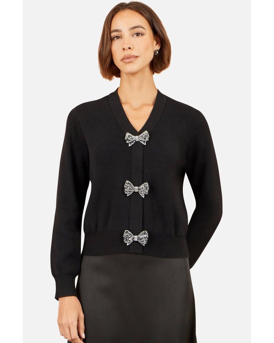 Yumi' Black Sparkle Bow Cardigan