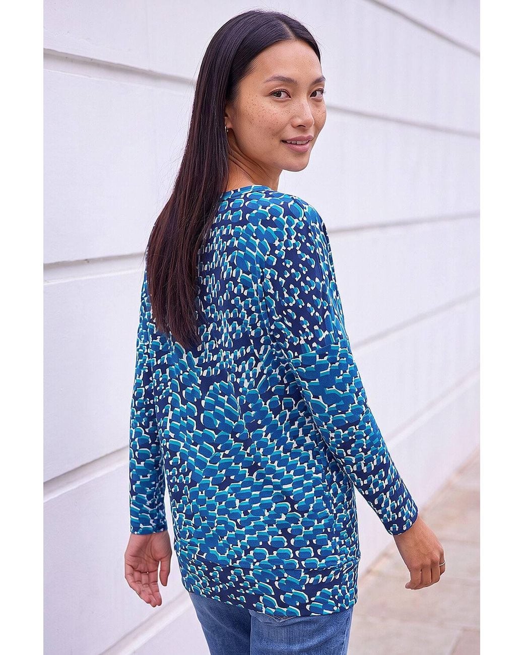Roman Blue Printed Bubble Hem Top