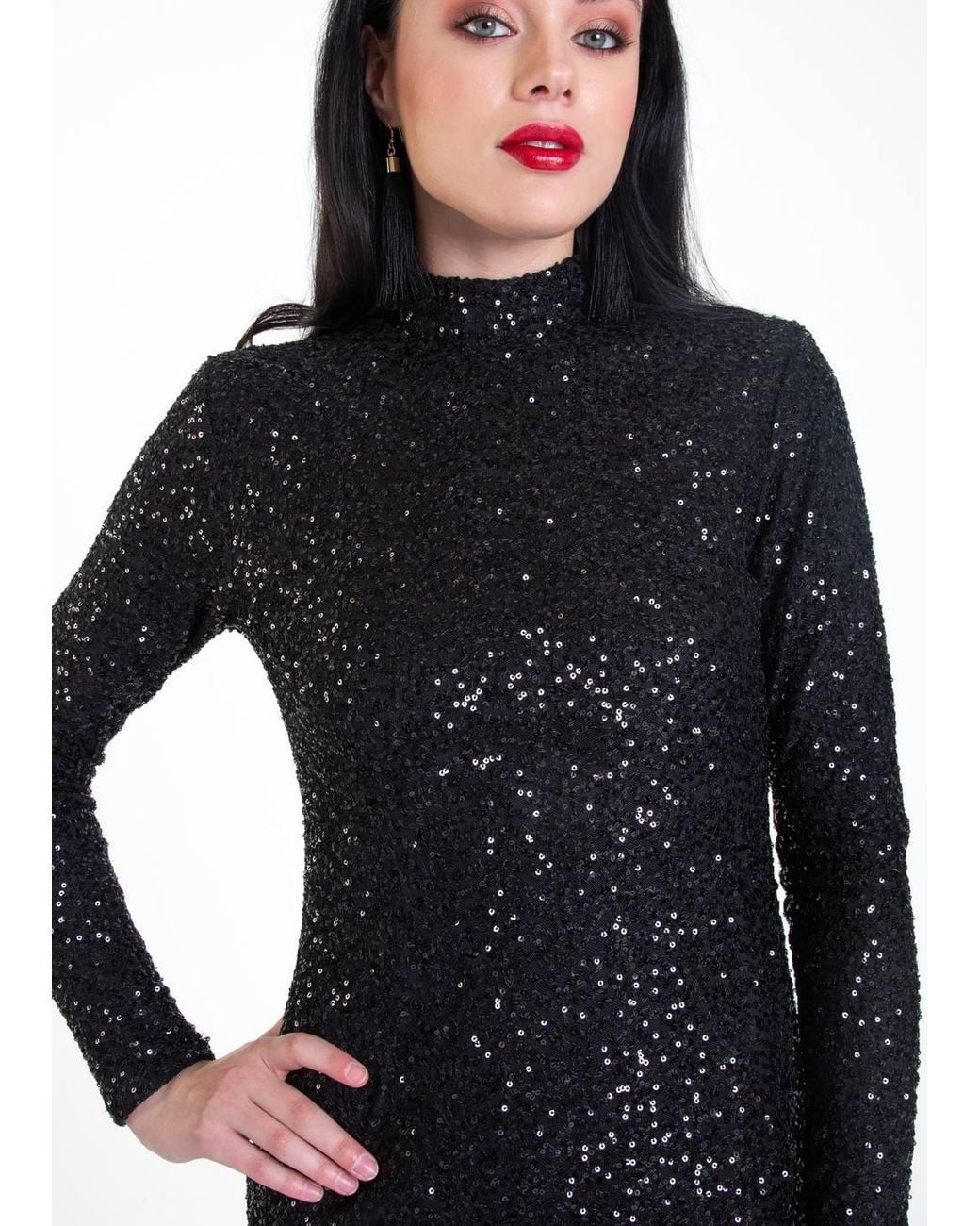 Gini London Black Sequin High Neck Bodycon Dress