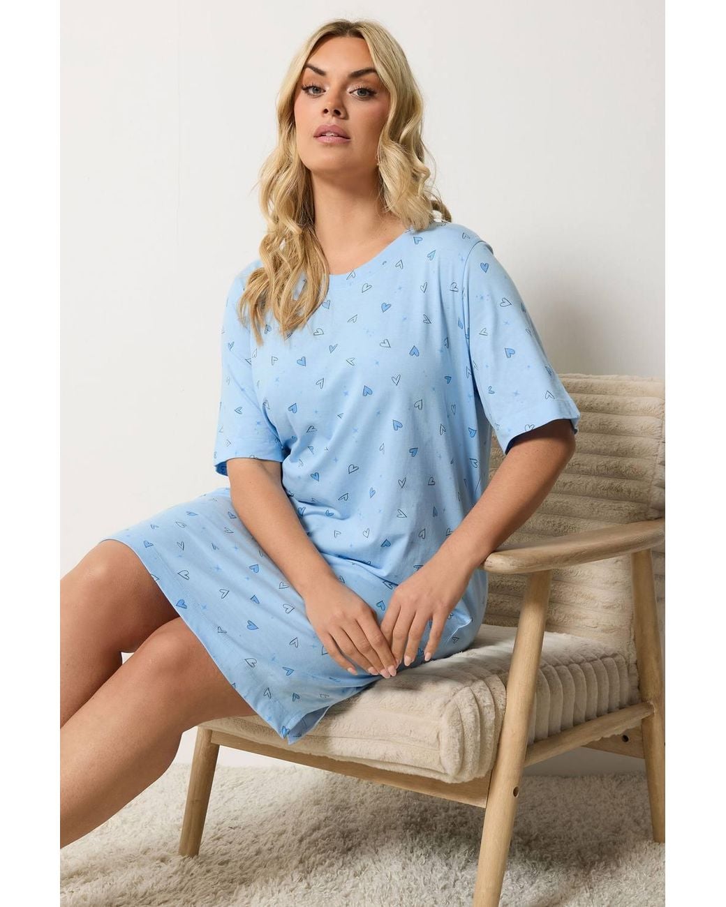 Yours Blue Heart Side Split Nightdress