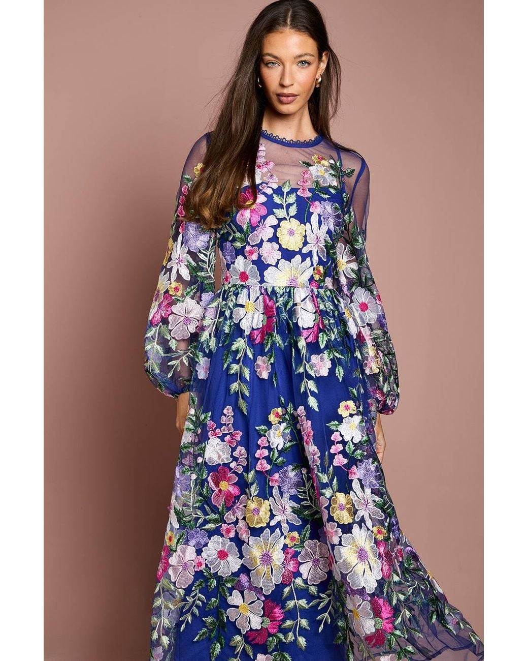 Coast Blue Muse Long Sleeve Embroidered Maxi Dress