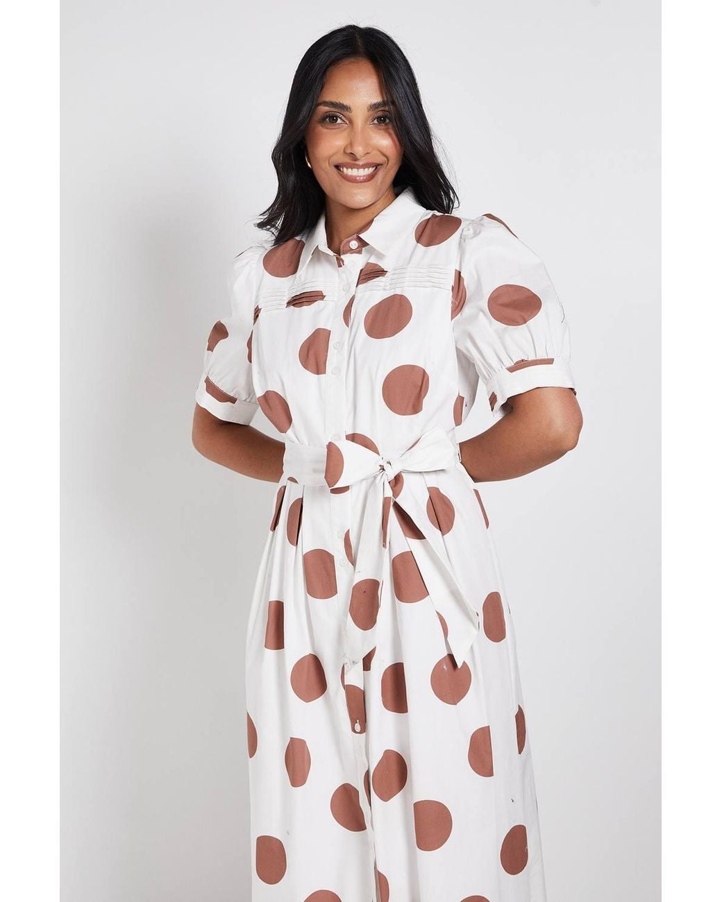 Wallis Red Petite Polka Dot Print Pintuck Midi Shirt Dress