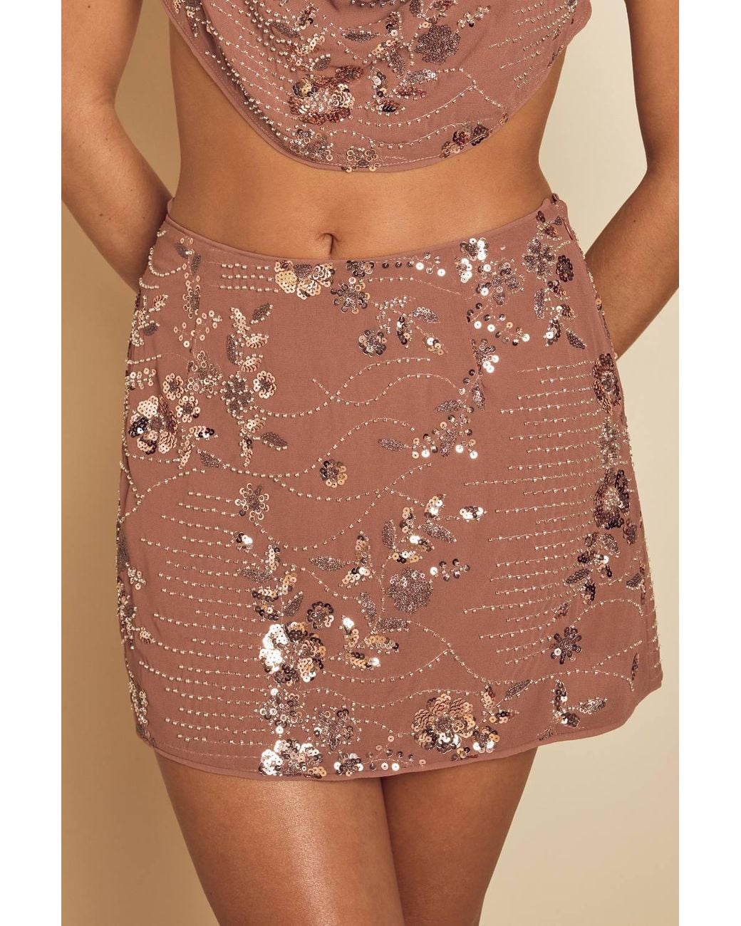 MissPap Natural Embellished Mini Skirt
