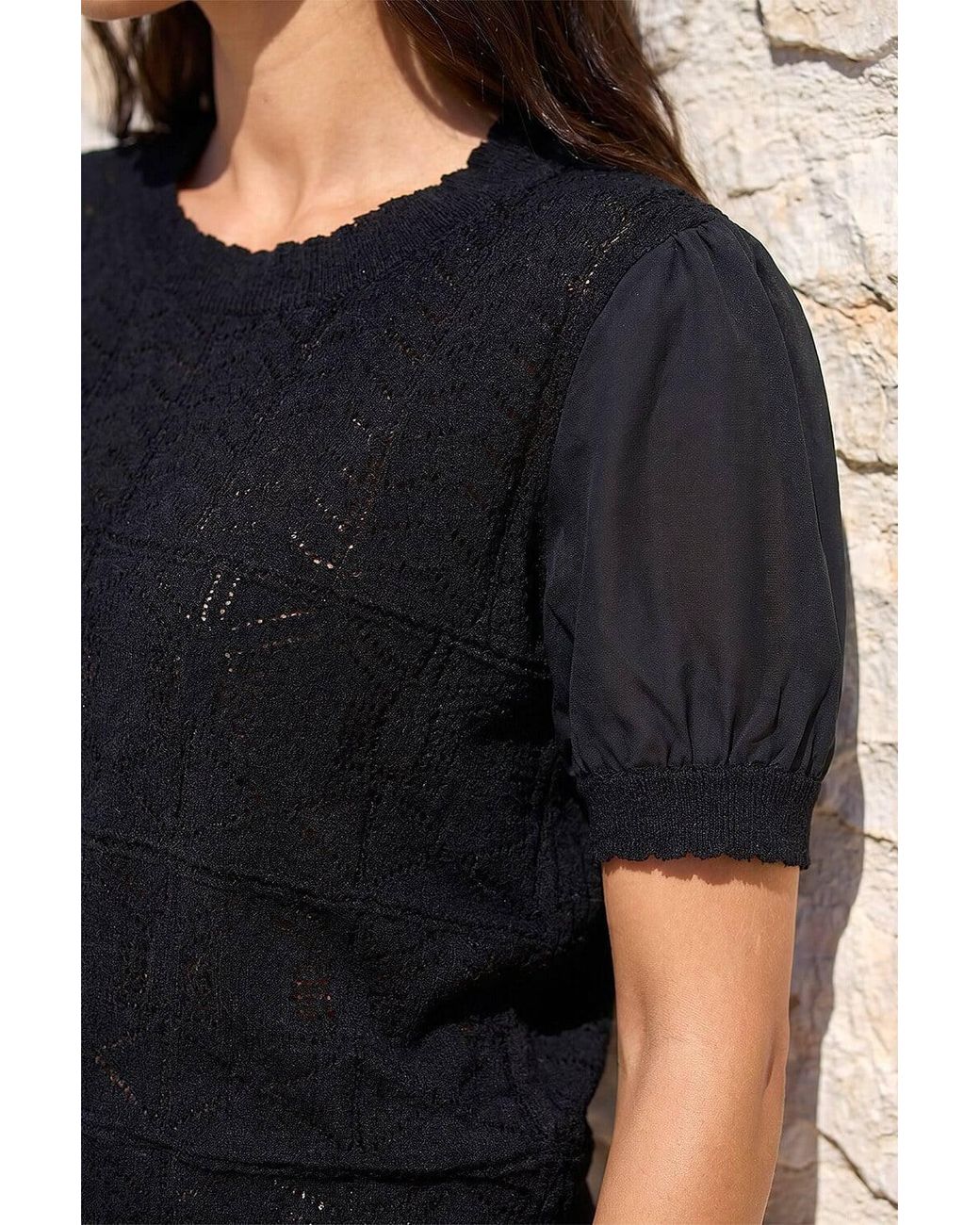 Roman Black Pointelle Knit Tee