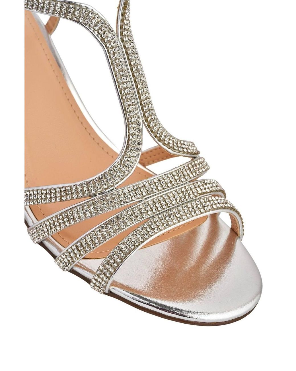 Miss Diva Brown Amanda Diamante Strap T-Bar Block Heel Sandals