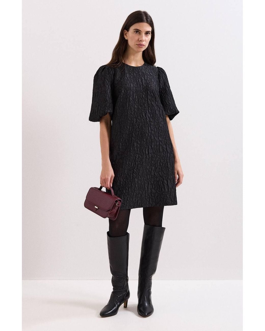 Phase Eight Black Jacquard Round Neck Mini Dress