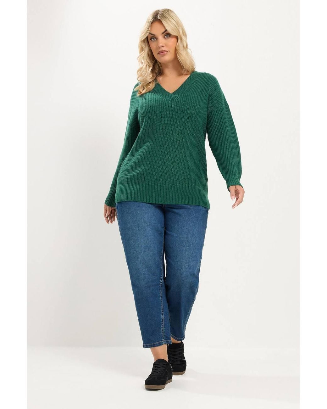 Yours Green V-Neck Knitted Jumper