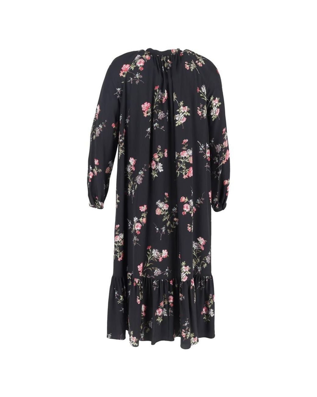 Céline Black Preloved Floral-Print Long Sleeve Midi Dress