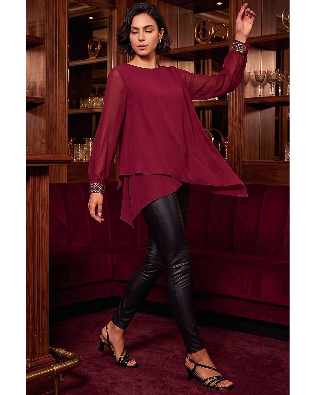 Roman Curve Textured Buttoned Tunic Top