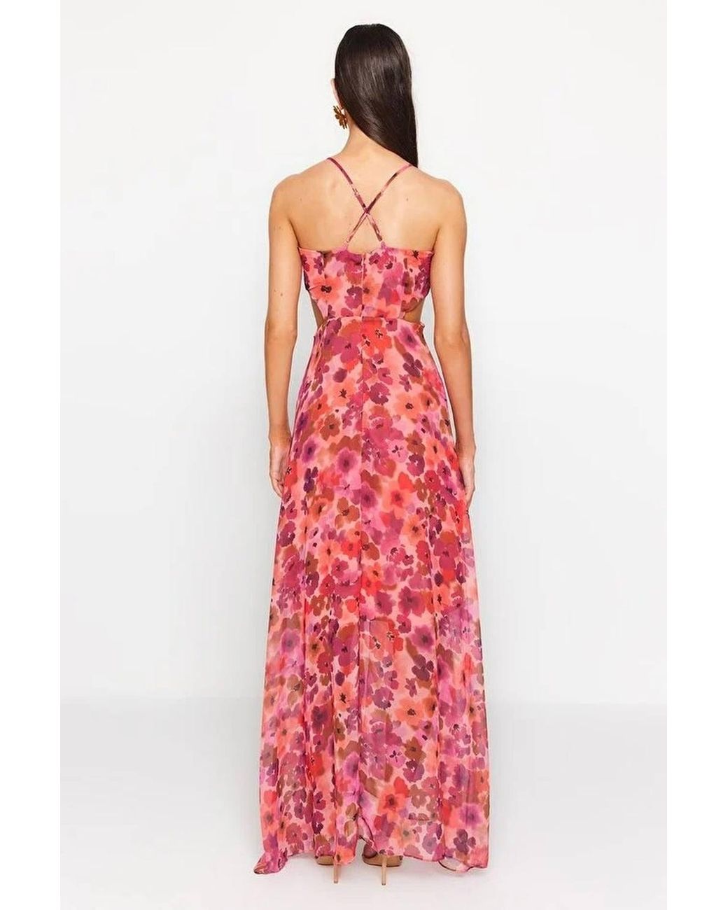 WOVCOR Multicolor Floral Cut Out Split Detail Maxi Occasion Dress