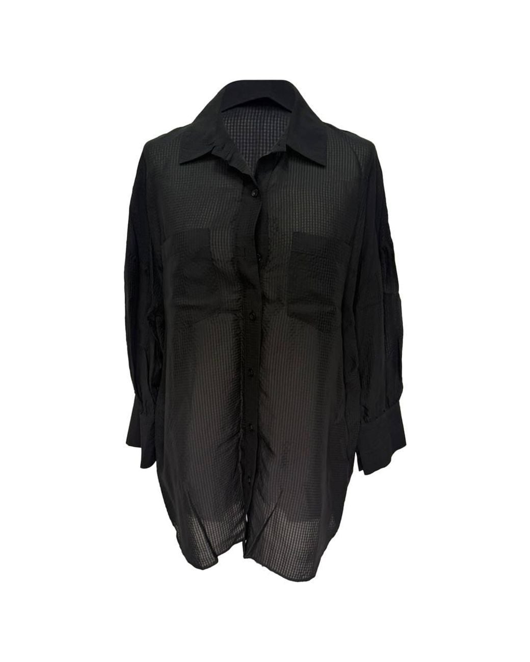 Anine Bing Black Preloved Textured Button-Down Shirt Viscose