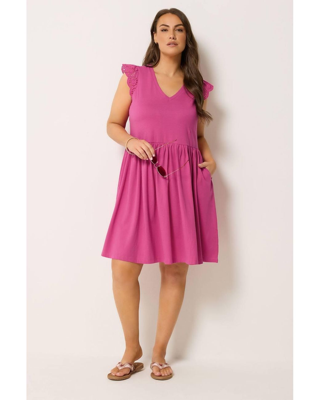 Yours Pink Broderie Anglaise Peplum Dress