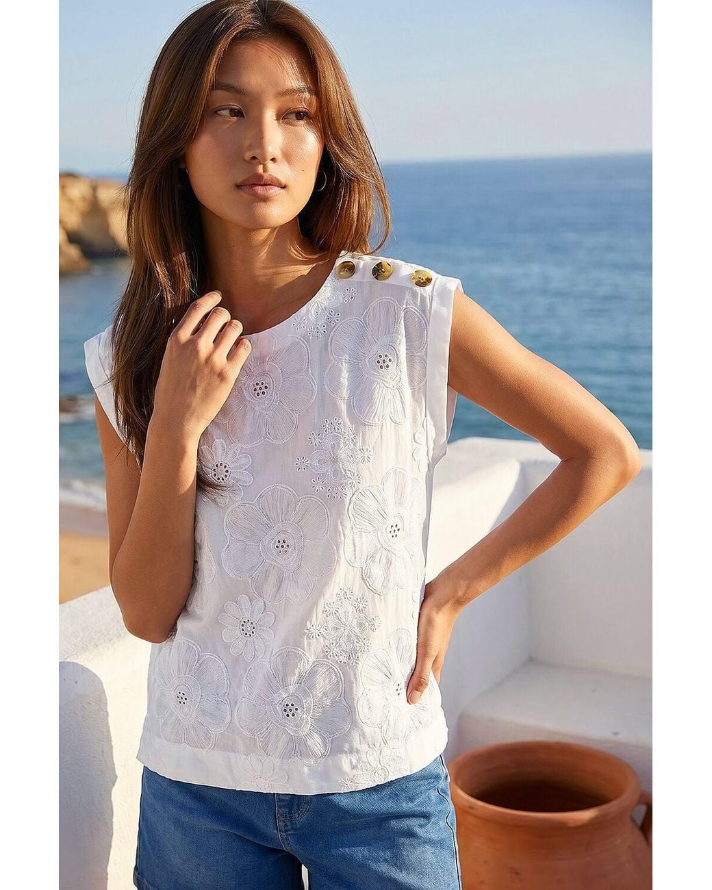 Roman Gray Floral Embroidered Top