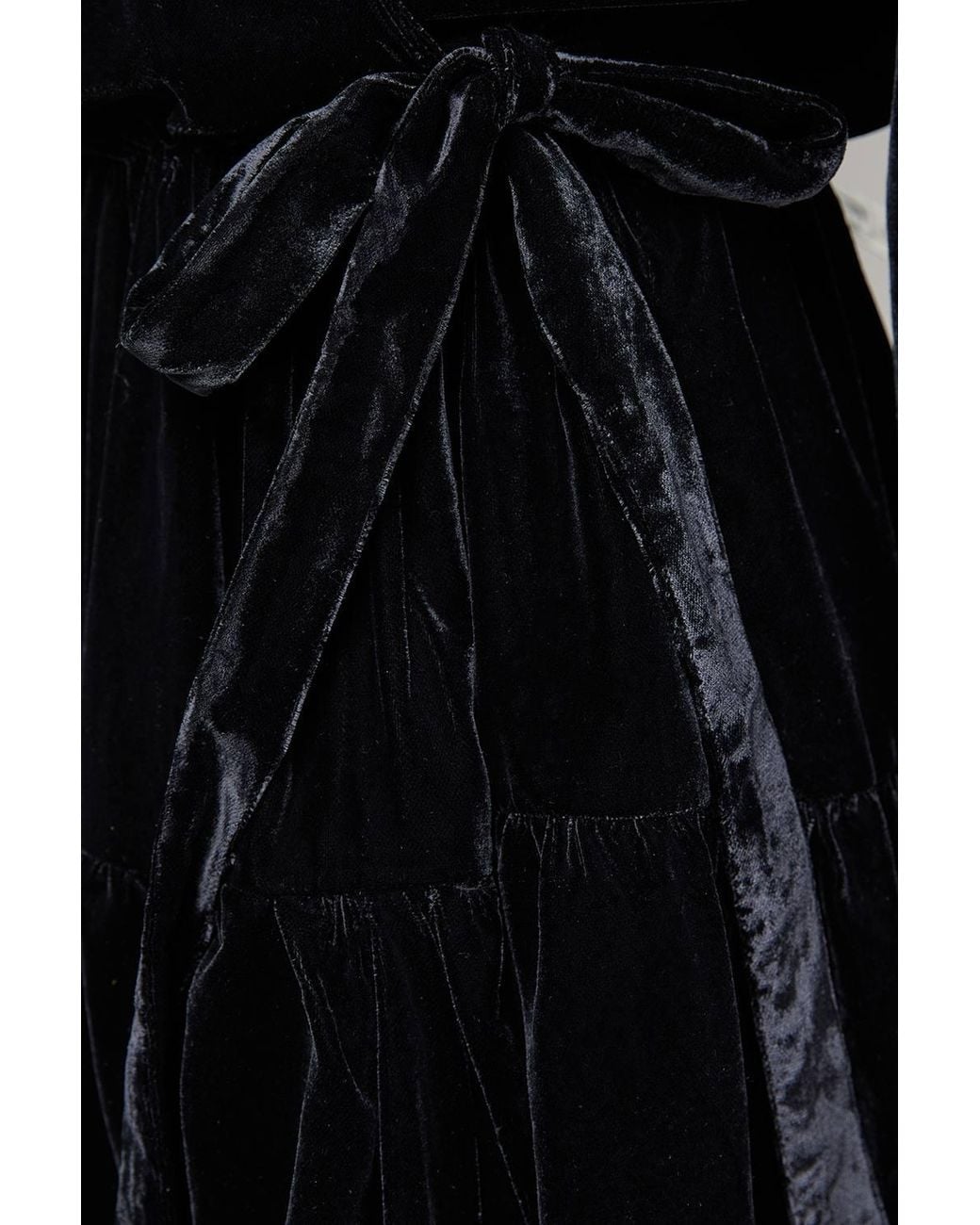 Warehouse Black Velvet Wrap Mini Smock Dress