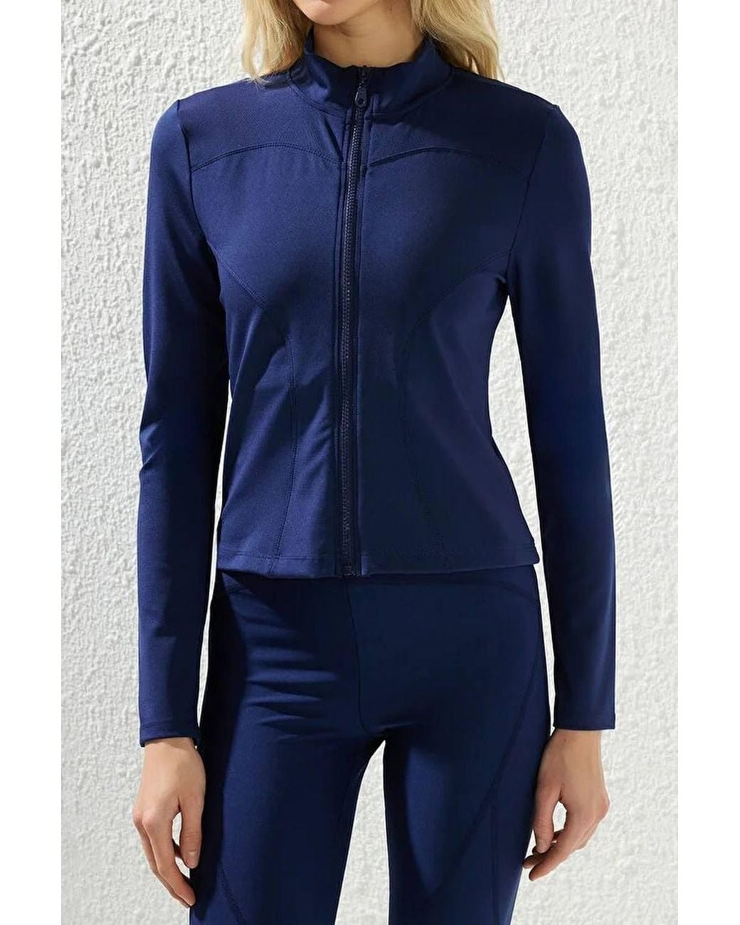 WOVCOR Blue Zip Up Stand Collar Fitted Sports Jacket W/ Contour Panels