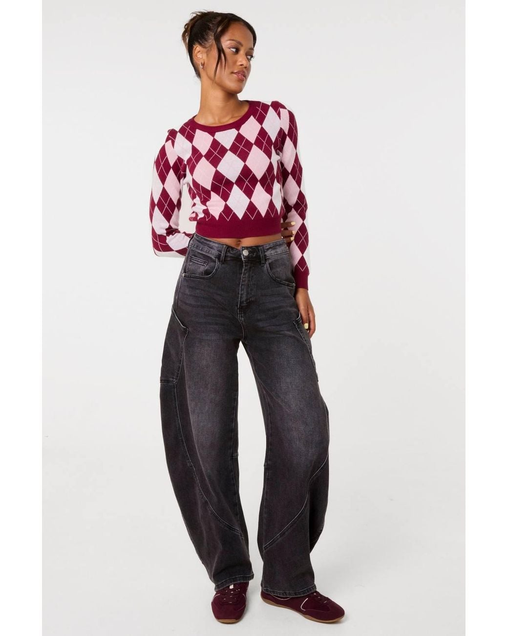 Pink Vanilla Red Argyle Diamond Check Jumper