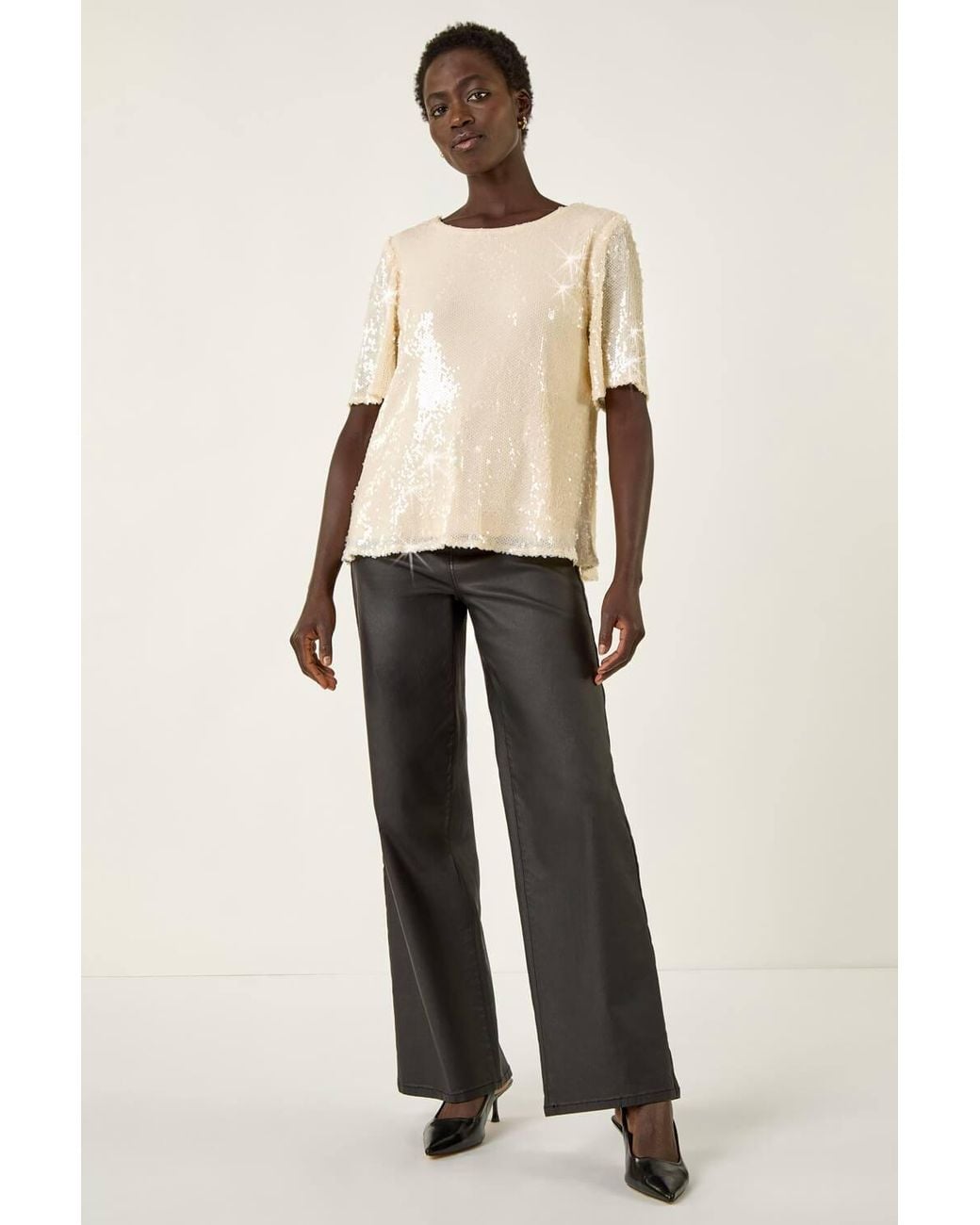 Roman Natural Sequin Embellished T-Shirt