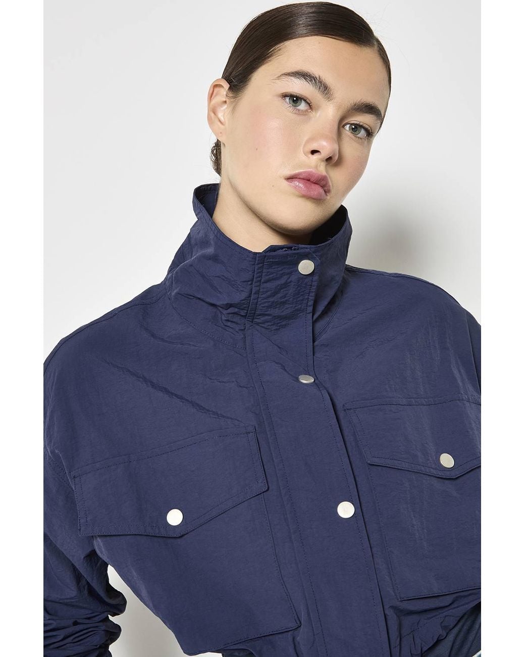 Apricot Blue Funnel Neck Cropped Jacket
