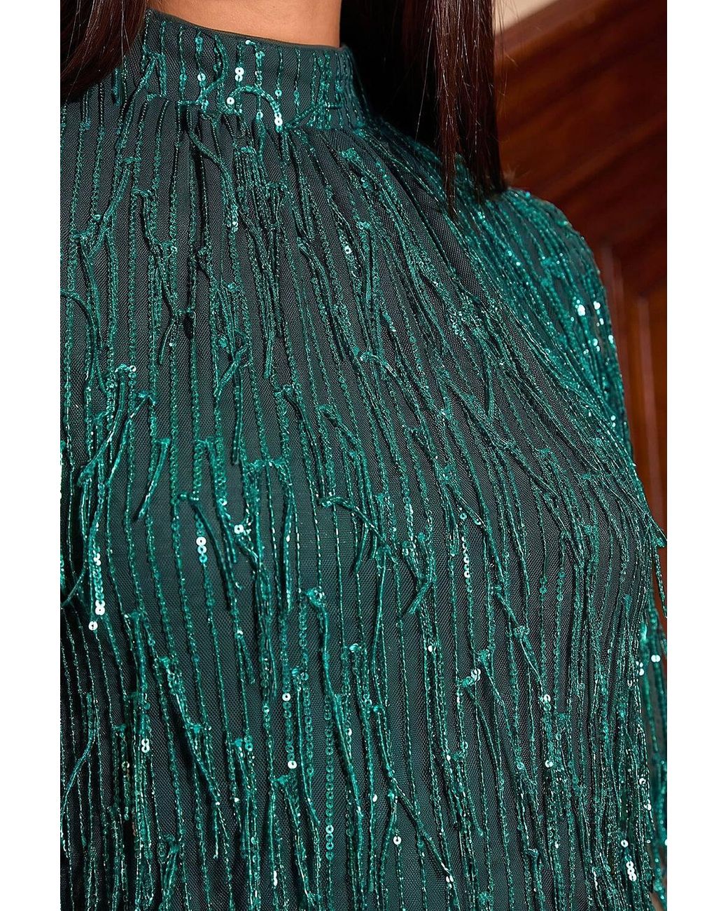 D.u.s.k Green All Over Fringe Shift Dress