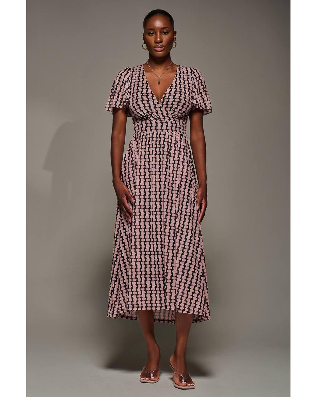 Jolie Moi Brown Mesh Short Sleeve Midaxi Dress