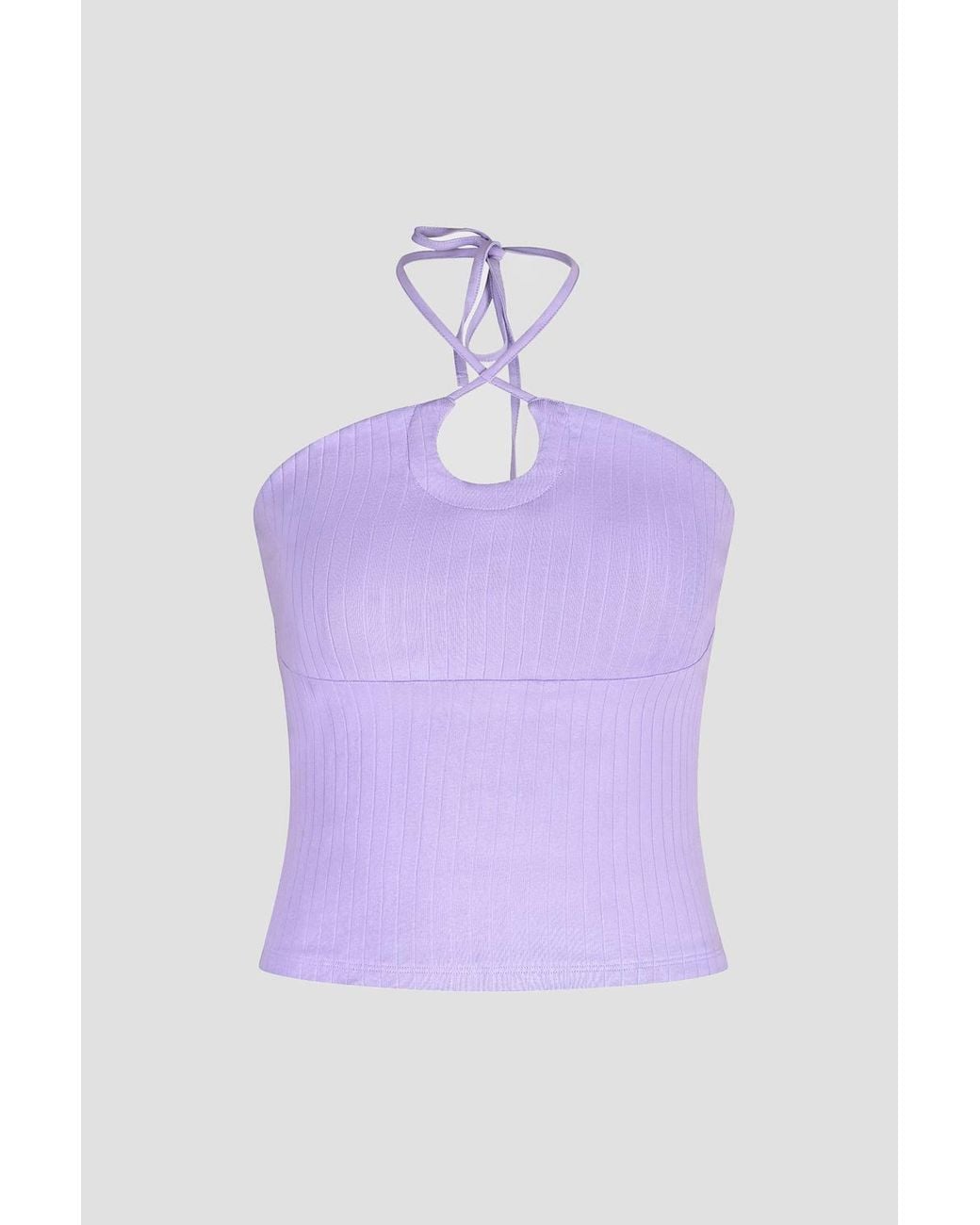 Enorsia Purple Halter Neck Ribbed Cami Vest Top