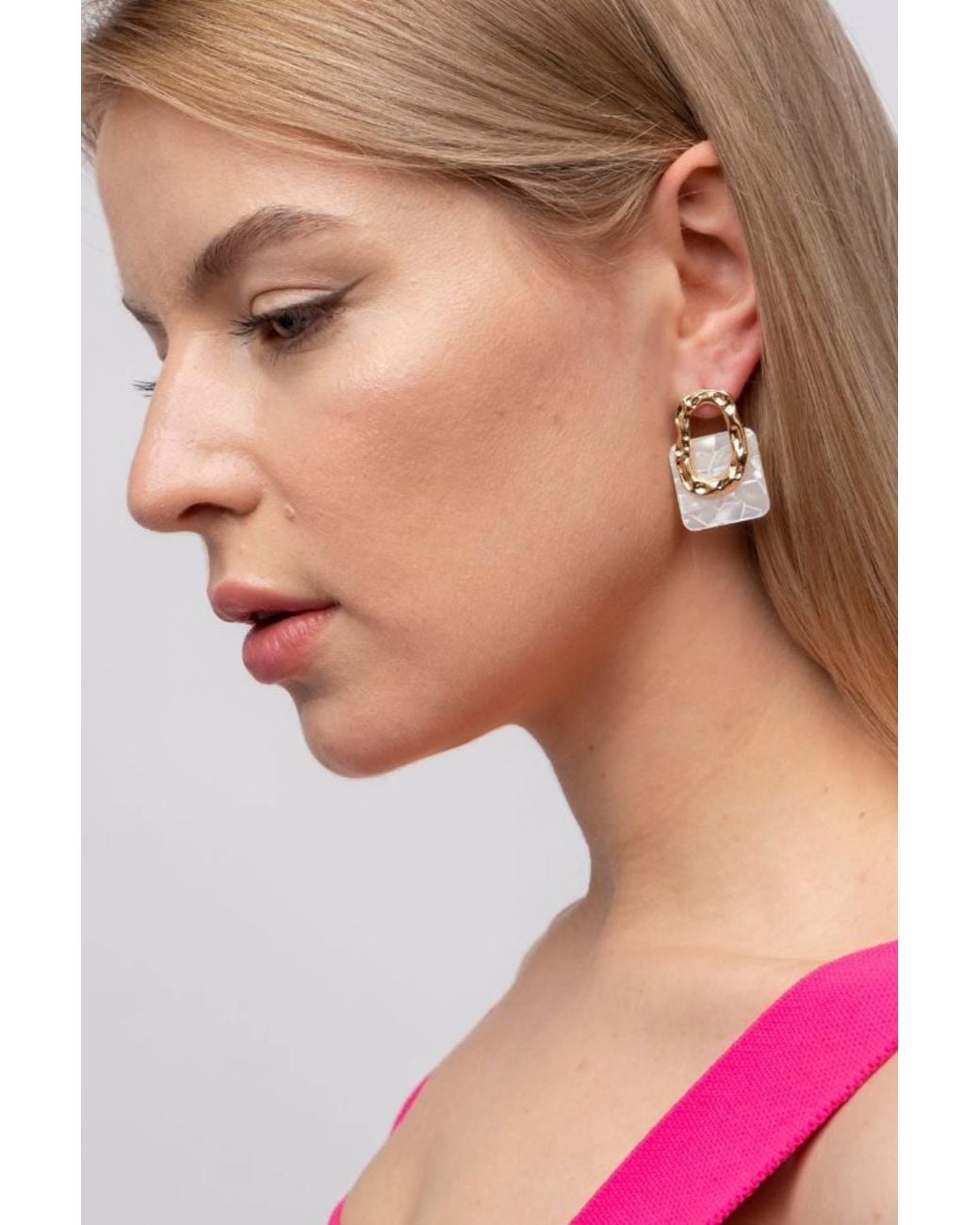 The Colourful Aura Pink Acrylic Resin Geometric Square Stud Drop Earring