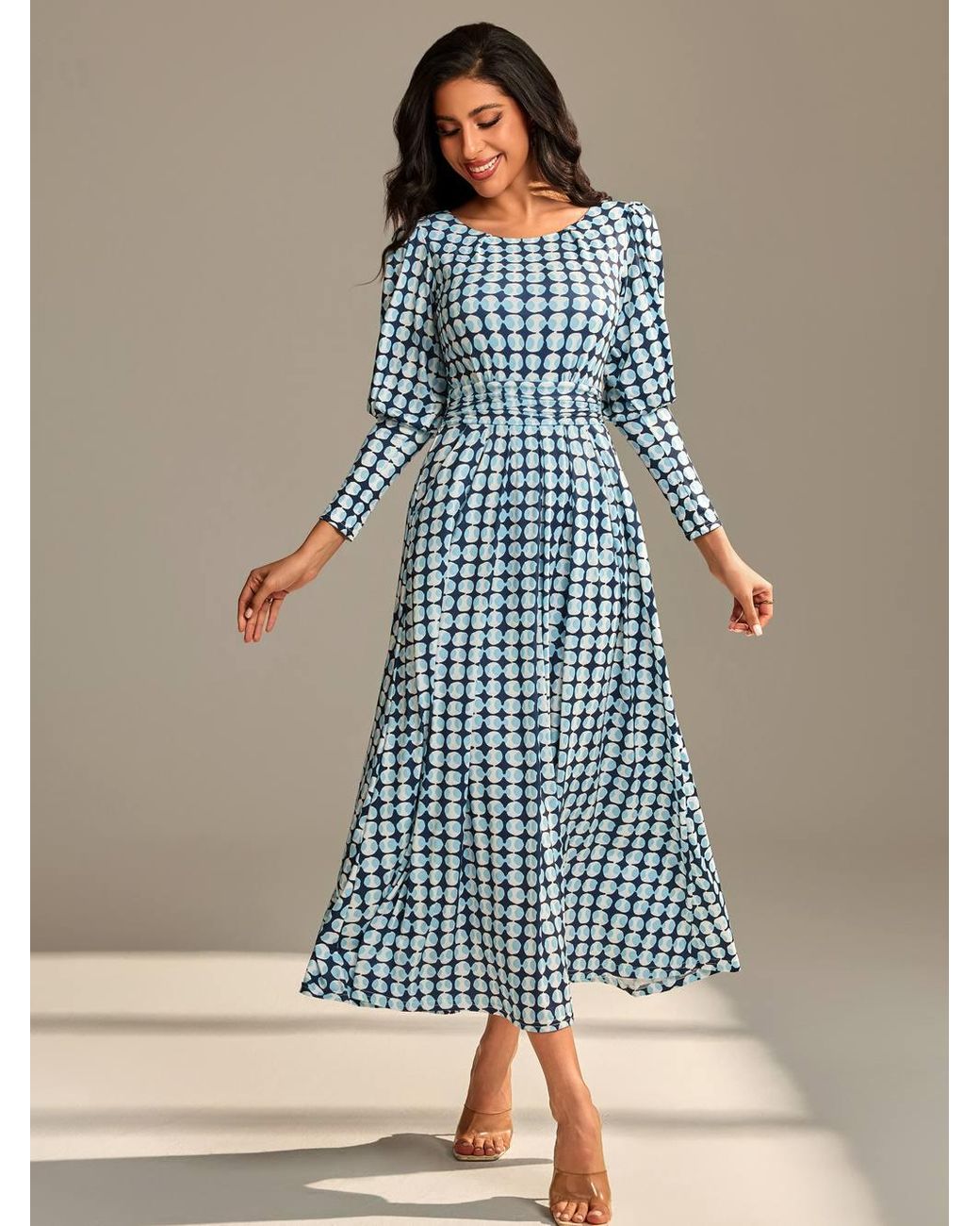 Jolie Moi Blue Long Puff Sleeved Jersey Maxi Dress
