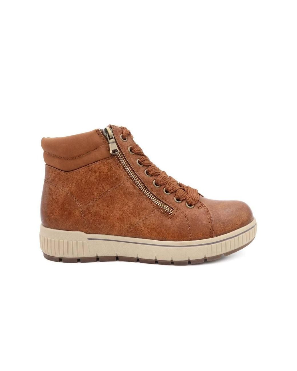 Pavers Brown Lace Up Boots W/ Side Zip