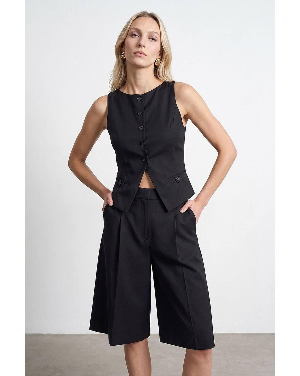 Dilvin Blue Fitted Crop Waistcoat